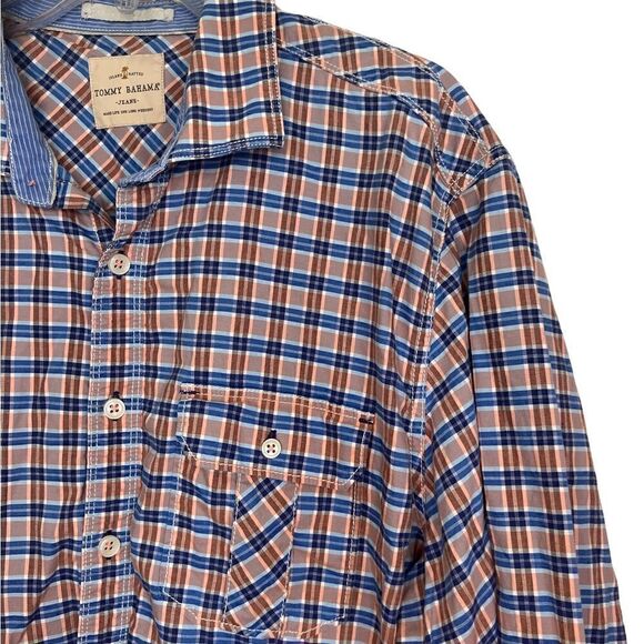 Tommy Bahama Orange/Blue Plaid Long Sleeve Coastal Flip Cuff Button Up Shirt XL - Picture 5 of 9